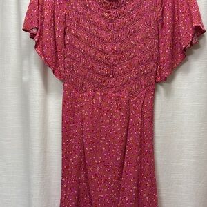 Free People Pink Floral Short Sleeve Dress